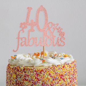 40 and Fabulous Glitter Cake Topper for 40th Birthday Cake Decoration