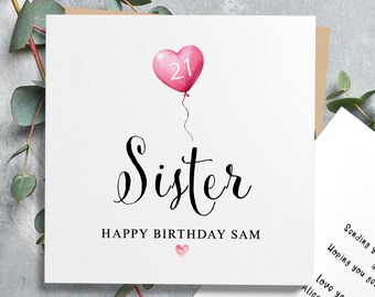 Carte d'anniversaire personnalisée pour soeur, cadeau pour soeur, carte d'anniversaire spéciale pour soeur, carte d'anniversaire pour soeur, carte de joyeux anniversaire pour soeur