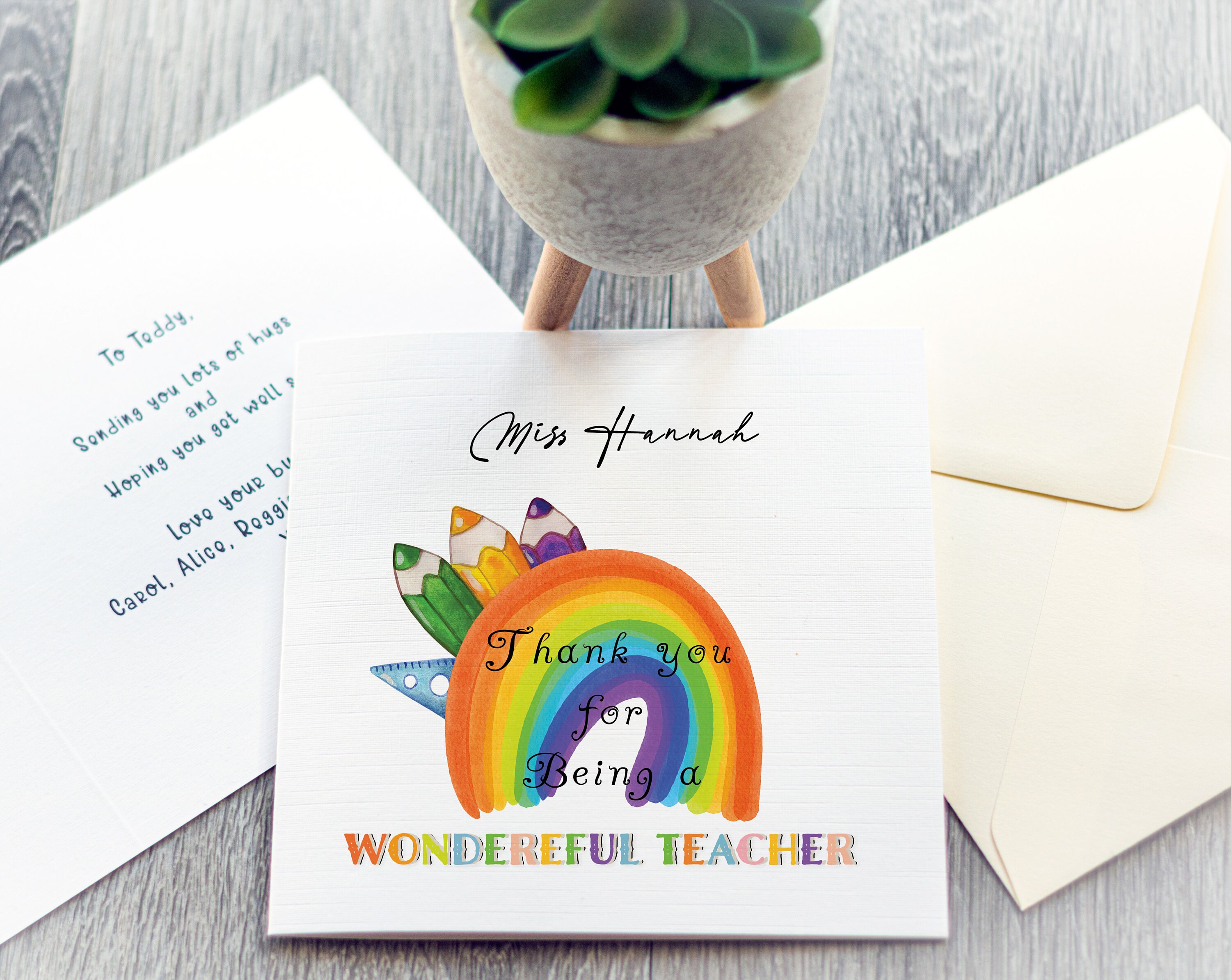 Personalised Rainbow Thank You Card for Teacher - Etsy
