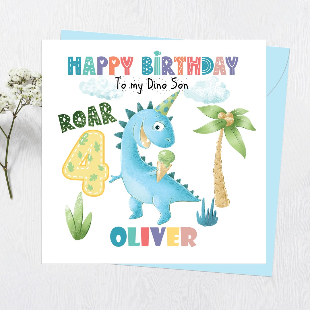 dinosaur-4th-birthday-card-boy-personalised-fourth-birthday-card