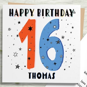 Feliz 16 cumpleaños tarjeta niños, personalizado 16 cumpleaños regalo, feliz 16, dieciséis
