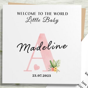 Tarjeta de bebé nueva personalizada, tarjeta de bebé monograma, tarjeta de bienvenida al mundo, niño, niña