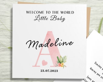 Personalised New Baby Card, Monogram Baby Card, Welcome to the World Card, Baby Boy, Baby Girl