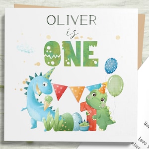 Première carte d'anniversaire de dinosaure, 1er garçon de carte de dinosaure, anniversaire de dinosaure