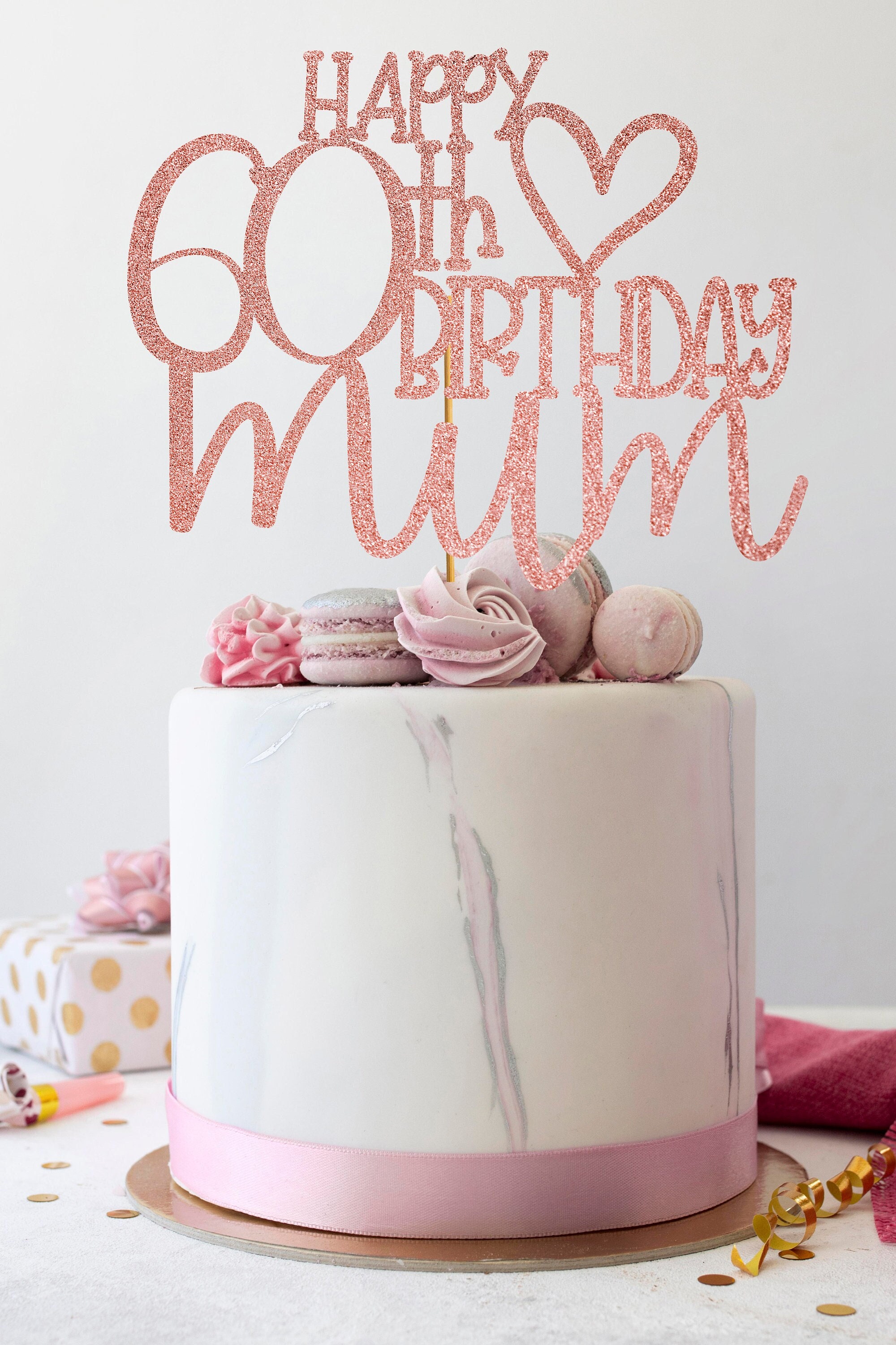 Happy 60th Birthday Mum Glitter Cake Topper for 60th Birthday 