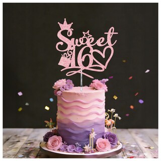 Topper Per Torta Glitterato 11° Compleanno/Anniversario – Viola, Carta 400g/m², Con Bastoncini – Decorazione Fai Da Te