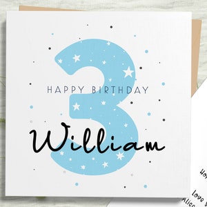 Cartão de terceiro aniversário menino, cartão de terceiro aniversário personalizado, cartão de aniversário fofo, aniversário de bebê