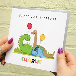 Dinosaure 2ème carte d'anniversaire pour garçon, carte d'anniversaire petit-fils, neveu 2ème carte d'anniversaire, 2ème carte d'anniversaire, dinosaure mignon