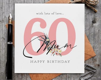 60th Birthday Card Mum: Linen Textured Cardstock