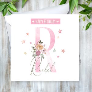 Carte d'anniversaire personnalisée pour un ami avec un motif floral aquarelle rose