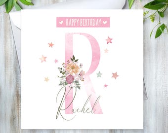 Personalised Birthday Card for a Friend with Pink Watercolour Floral Design