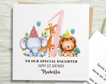 Personalised Safari Animals Birthday Card: Linen Cardstock