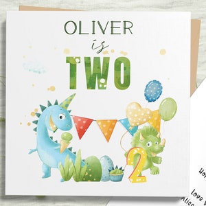 Deuxième carte d'anniversaire dinosaure, 2e carte dinosaure garçons, anniversaire Dino