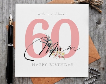 Biglietto d'auguri personalizzato per il 60° compleanno della mamma – Cartoncino di lusso effetto lino – Messaggio personalizzato