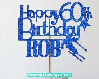 Ski Birthday Cake Topper: Glitter Winter Decoration