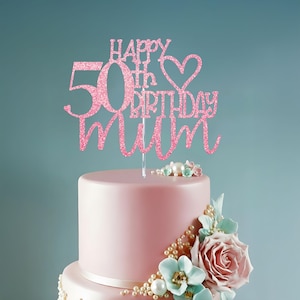 Happy 50th Birthday Mum Glitter Cake Topper image 4