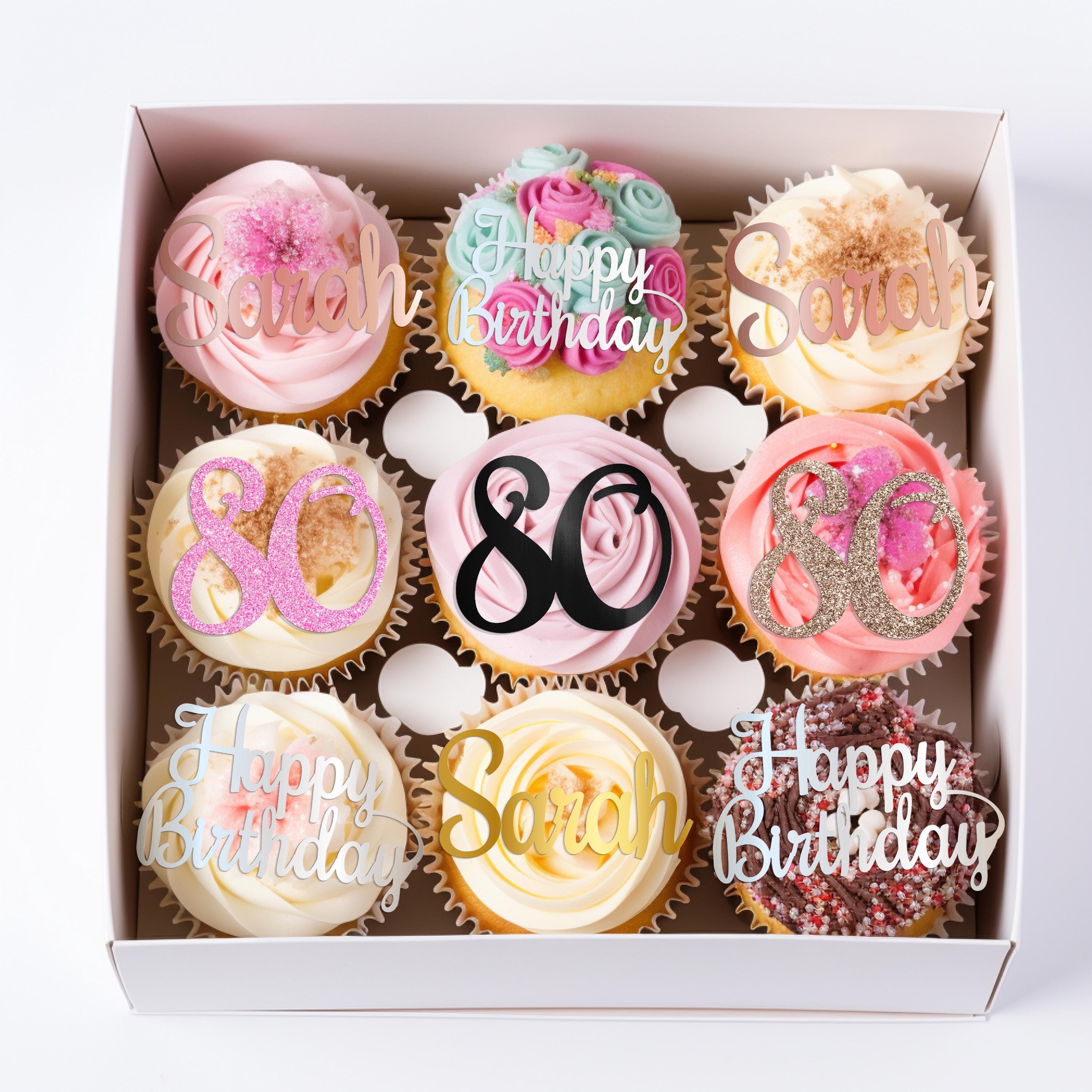 80. Geburtstag Cupcake-Deko – 36 Glitzernde Topper, Schwarz, Ca. 11 Cm Hoch, Wiederverwendbar