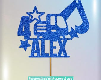 Custom Digger Cake Topper for Boys - Personalised Party Decoration