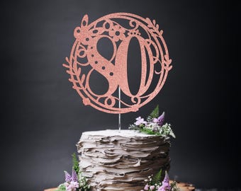 80th Birthday Cake Topper: Glitter Number Decoration Any Colour