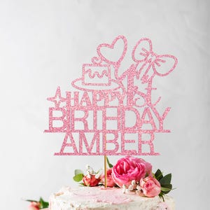 女の子の1歳の誕生日ケーキトッパー（グリッターペーパーカット）