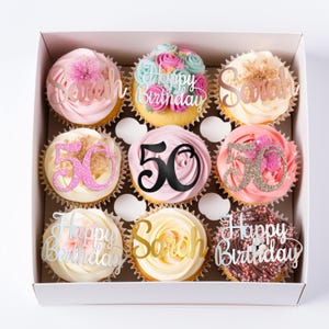 Toppers per cupcake personalizzati, toppers per cupcake di buon compleanno per il 50°, toppers per età