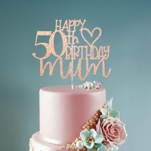 Happy 50th Birthday Mum Glitter Cake Topper image 3