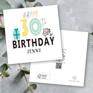 Carte personnalisée 30e anniversaire pour un ami, 30e carte pour soeur, cadeau 30e anniversaire