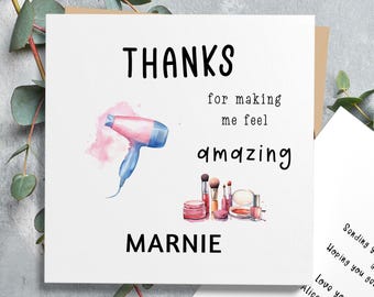 Personalised thank you card for hairdresser, Makeup artist gift, Bridal stylist card