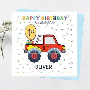 Cartão de aniversário personalizado do Monster Truck, 1º 2º 3º 4º 5º 6º 7º 8º Cartão de aniversário