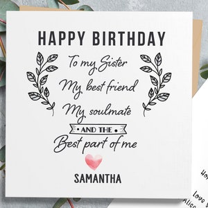 Carte d'anniversaire de soeur, meilleure carte d'âme soeur de soeur, carte de poème de soeur de meilleur ami, cadeau pour la soeur