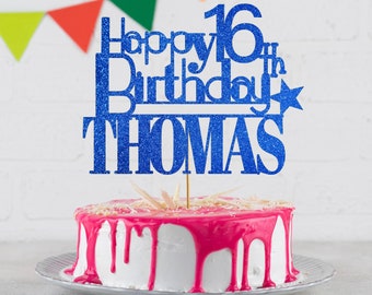Happy 16th birthday Son Glitter Cake Topper for 16th Birthday Cake Decoration