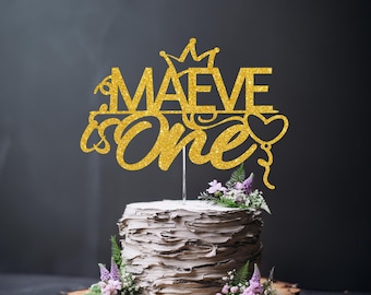 Personalized First Birthday Glitter Cake Topper
