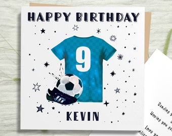 Personalisierte Fußball Sohn Geburtstagskarte, Enkel, Bruder, Neffe, Freund, Fußball Geschenk für Jungen
