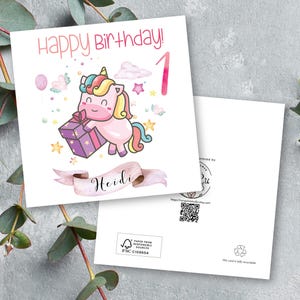 Einhorn Geburtstagskarte Enkelin, 1. Geburtstagskarte Mädchen, personalisiertes Einhorn Geburtstagsgeschenk, erster Geburtstag
