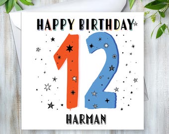 Personalised 12th birthday card for son, Grandson, Nephew, 12th gift