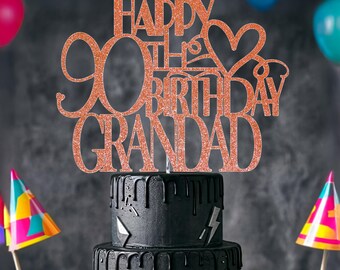 90th Birthday Grandad Glitter Cake Topper: Celebration Decoration