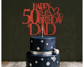 Topper Per Torta 50° Compleanno Con Stella - Decorazioni Blu E Argento - Set Con 6 Decorazioni Per Cupcake