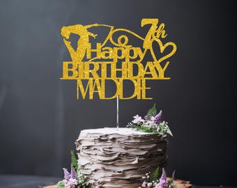 Personalised Gymnastics Cake Topper: Custom Name Glitter Decoration for Girls