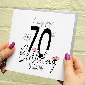 70e verjaardagskaart voor vrouwen, 70e verjaardagscadeau voor mama, vriend, 70e bloemenkaart gepersonaliseerd