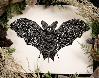 Cute Constellation Bat Art Print (8" x 10") "Through the Night"