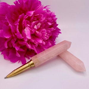 Canetas de cristal de manifestação | Caneta Quartzo Rosa | Canetas de Cristal Natural | Caneta Milagrosa | Presente de registro no diário | Lei da Atração | Recarga grátis