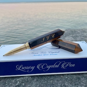 Canetas de Cristal de Manifestação | Caneta Olho de Tigre | Canetas de Cristal Natural | Caneta Milagrosa | Presente de registro no diário | Lei da Atração | Recarga grátis