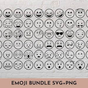 60 Emoji SVG + PNG bundel//pictogrammen, sociale media, print en stickers//SVG cut-bestand voor Cricut, silhouet, broer