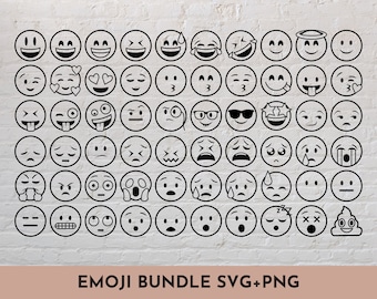 60 Emoji SVG + PNG bundle // Icônes, médias sociaux, imprimés et autocollants // SVG Cut File pour Cricut, Silhouette, Brother