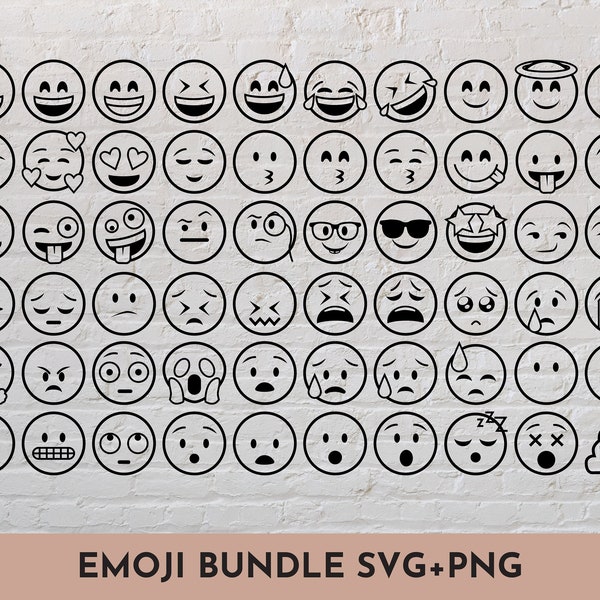 Pacchetto 60 Emoji SVG + PNG // Icone, social media, stampa e adesivi // File di taglio SVG per Cricut, Silhouette, Fratello