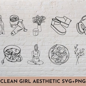 9 Clean Girl Esthetische SVG + PNG bundel Lineart Minimalist Girly Esthetisch Vrouwelijk Design SVG Cut File voor Cricut, Silhouet, Broer