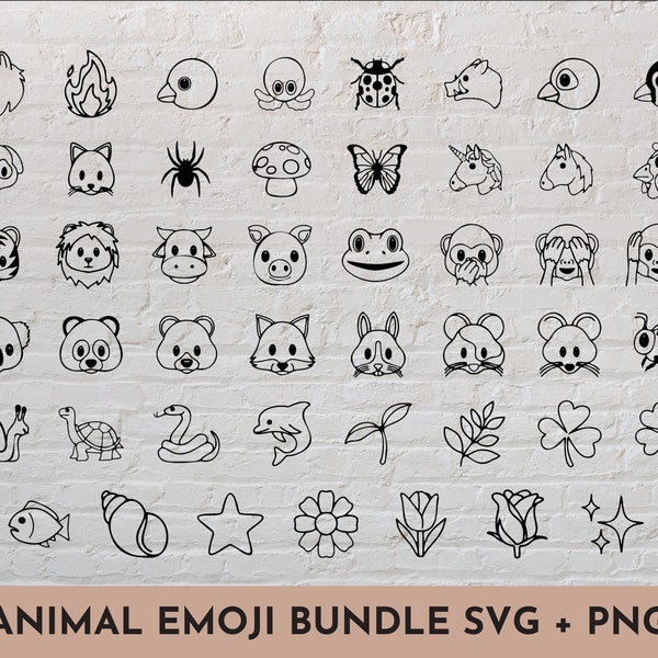 47 Animal and Nature Emoji SVG + PNG bundle // Icons, social media, print and stickers // SVG Cut File for Cricut, Silhouette, Brother