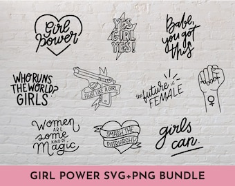 10 Girl Power aesthetic SVG + PNG bundle illustrations  // SVG Cut File for Cricut, Silhouette, Brother