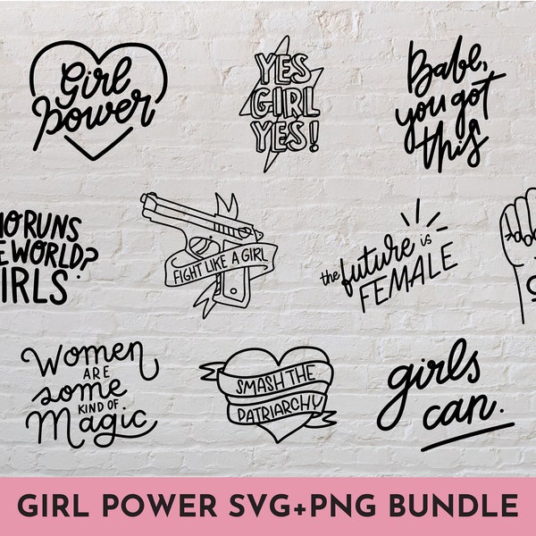 10 Girl Power aesthetic SVG + PNG bundle illustrations  // SVG Cut File for Cricut, Silhouette, Brother