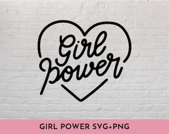 May include: Black and white graphic design of a heart with the text "girl power" inside.